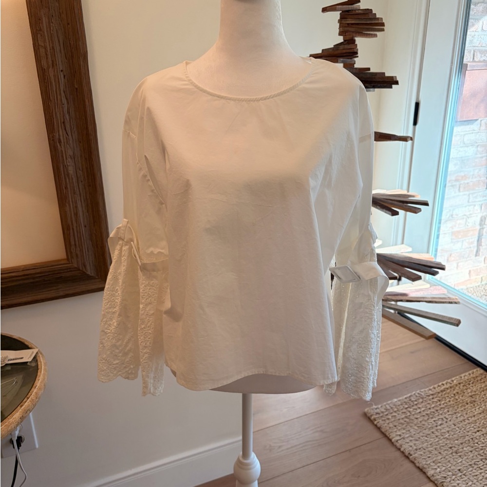 Sea New York Cream Blouse with Lace Sleeves